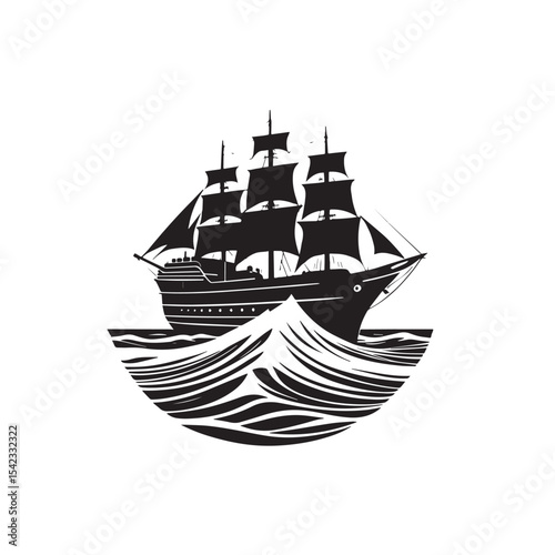 Fishing or sailing ship icon isolated on white background