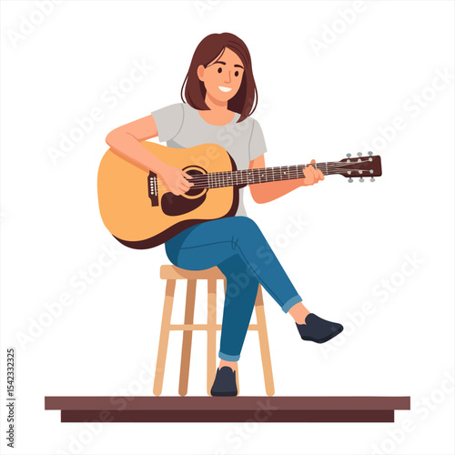 Woman Playing an Acoustic Guitar