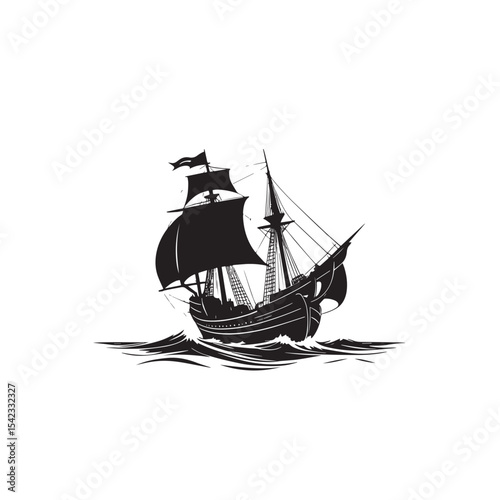 Fishing or sailing ship icon isolated on white background