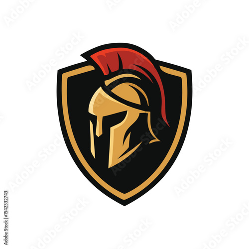 A bold vector logo featuring a stylized spartan