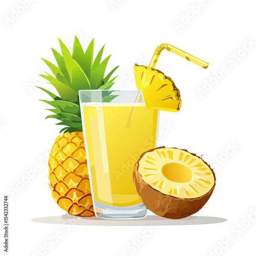 Refreshing Pineapple Juice in Glass with Fruit Slices