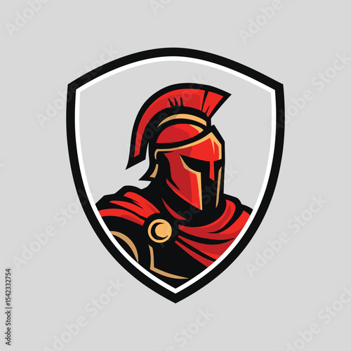 Spartan Warrior Helmet Logo on Shield – Vector Emblem Design