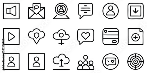 Set of hand drawn simple outline icons for web design and social media