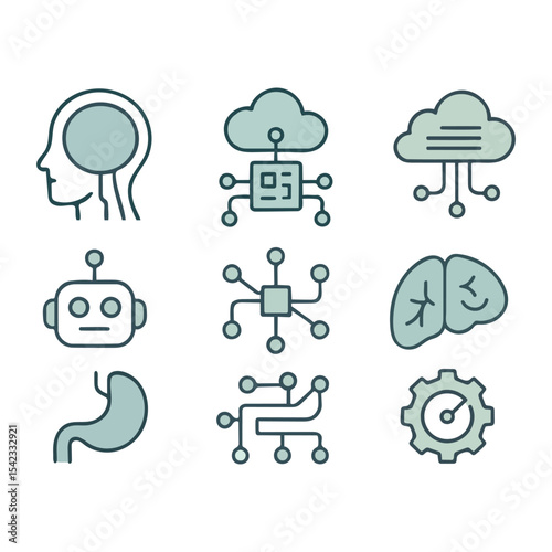 Artificial Intelligence and Technology Vector Icon Set – Minimal Line Style