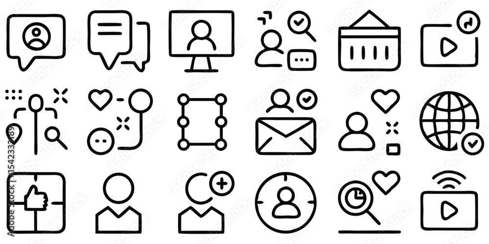 Fototapeta premium Set of simple black and white icon designs illustrating various communication concepts