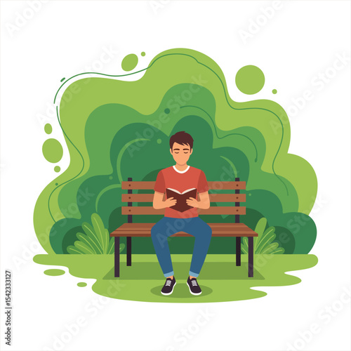 Man Reading a Book on a Park Bench