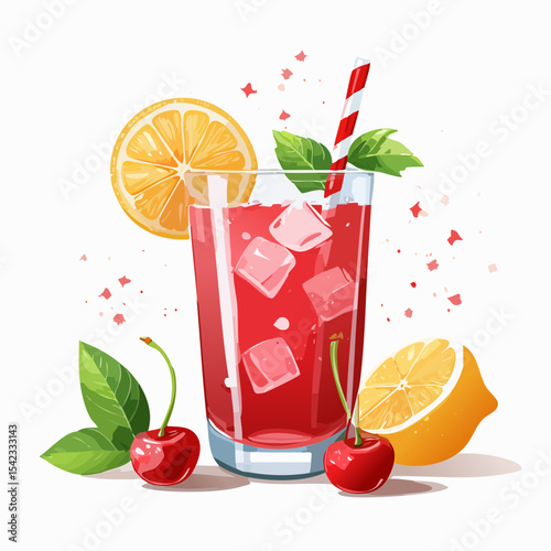 Refreshing Red Cocktail with Lemon and Cherries