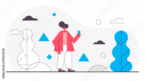 Geometric Elegance: Modern Woman Silhouette Illustration