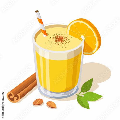 Refreshing Yellow Orange Smoothie with Cinnamon and Almond Garnish