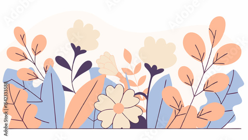 Vibrant Floral Background Design Featuring Lush Plants and Flowers