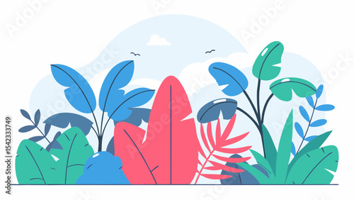 Vibrant Tropical Jungle Background with Lush Greenery