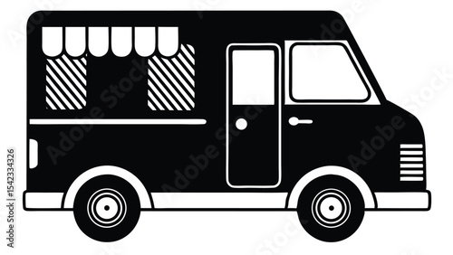 A black food truck is isolated on white background