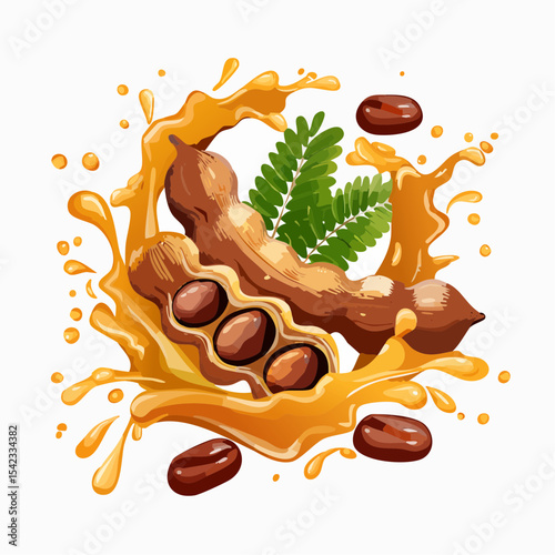 Tamarind Fruit with Splashing Juice and Seeds