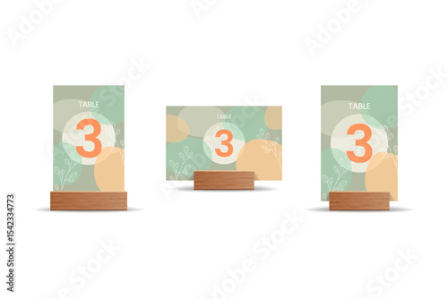 Green Botanical Table Number 3 Card Mockup – Minimalist Event Decor Template