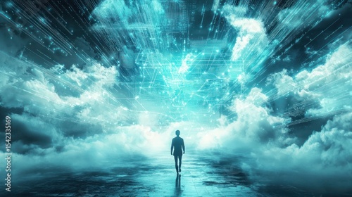 Person walking through portal