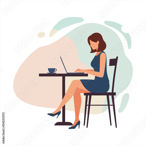 Woman Working Remotely at a Cafe