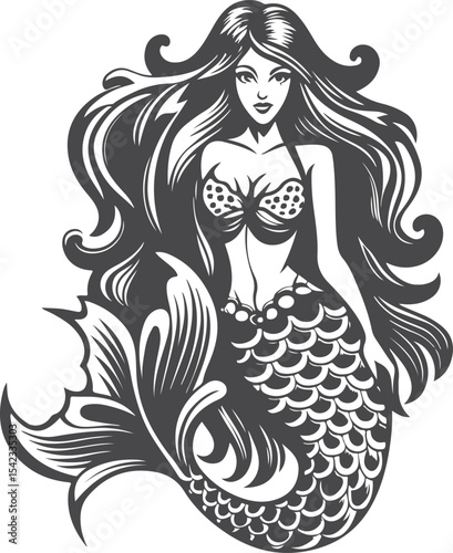 A beautiful woman mermaid vector printable design