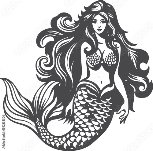 A beautiful woman mermaid vector printable design