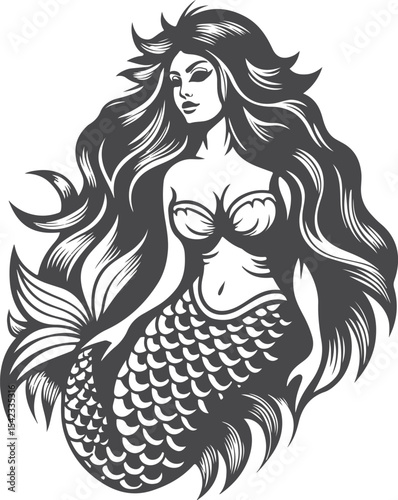 A beautiful woman mermaid vector printable design