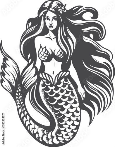A beautiful woman mermaid vector printable design