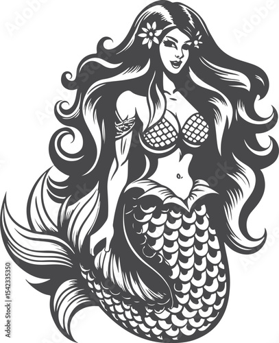 A beautiful woman mermaid vector printable design