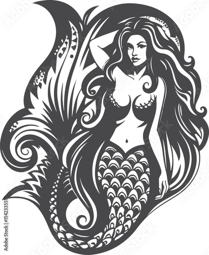 A beautiful woman mermaid vector printable design