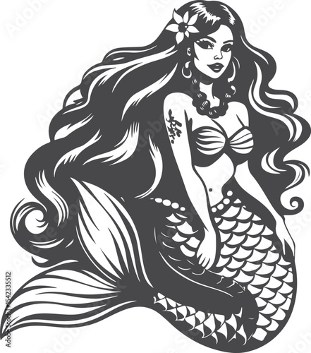 A beautiful woman mermaid vector printable design