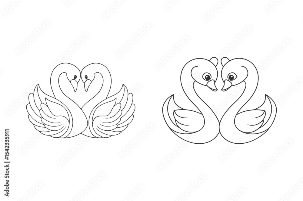 Fototapeta premium black Swan outline , Swan coloring page vector bundle 