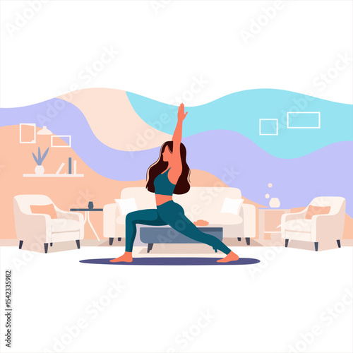 Woman in Warrior Pose in Living Room
