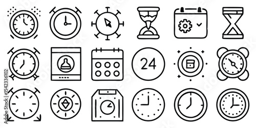 Collection of hand drawn time and clock icons suitable for timelines and schedules
