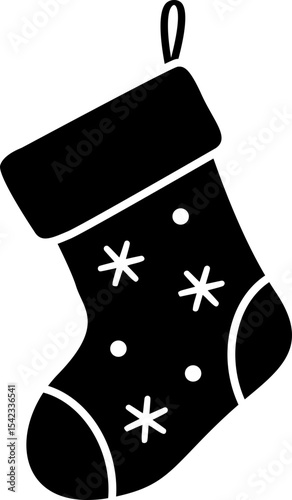 Cute Christmas sock black silhouette icon. 
Simple shape Christmas  stocking vector isolated.
Transparent background. SVG file.