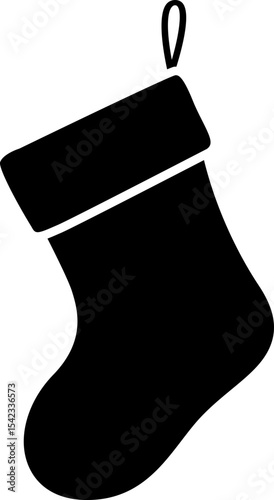 Cute Christmas sock black silhouette icon. 
Simple shape Christmas  stocking vector isolated.
Transparent background. SVG file.