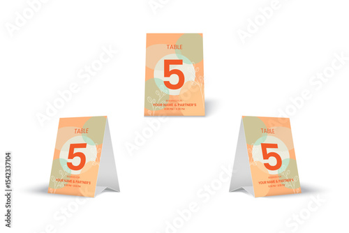 Table Number 5 Tent Card Mockup with Pastel Abstract Floral Design for Restaurant