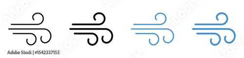 Set wind blow line icon. Blowing wind outline icons. Windy weather symbol, logo, vector illustration . 