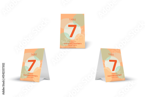 Table Number 7 Tent Card Mockup with Abstract Floral Design for Restaurant or Cafe