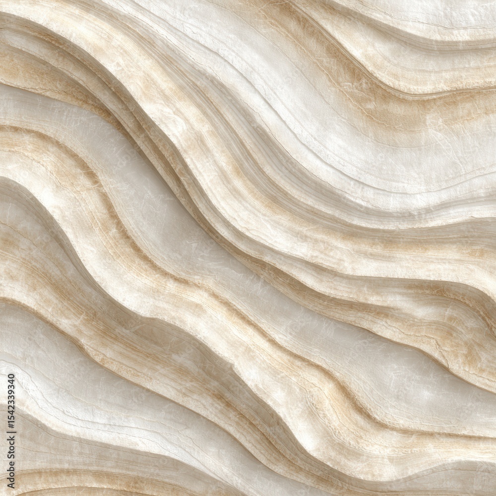 Obraz premium Abstract close-up of beige and cream marble texture with flowing, layered patterns resembling natural stone formations