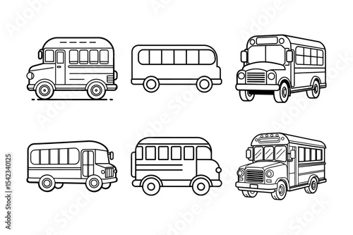 School Bus Outline Vector Line Art Set
