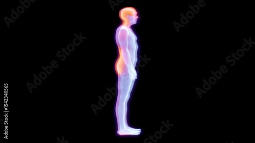 Human Silhouette with Colorful Energy Aura on Black Background