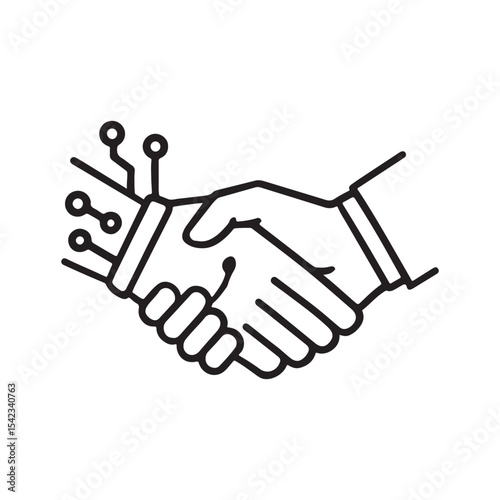Futuristic Partnership Represented in a Digital Handshake Depicting Technological Agreement and Collaboration between Humans and Artificial Intelligence Resources