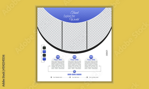 Travel  social media post design template. Web banner, flyer, brochure or poster for travelling agency business offer promotion. Holiday and tour explore the world advertisement poster design.