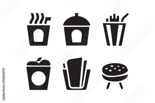 Fast Food Icons Vector Set of Snacks, Drinks, and Takeout Meals