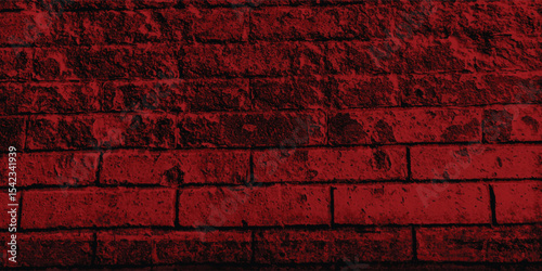 Intense red textured brick wall background, showcasing a dramatic and moody atmosphere with rough surfaces and deep shadows.
