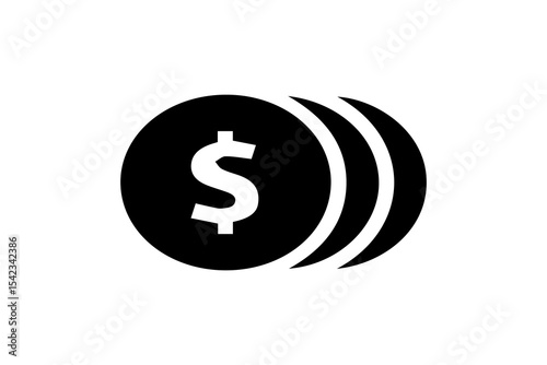 The front coin displays a dollar sign ($), symbolizing money, finance, or wealth. The overlapping circles behind it suggest multiple coins, indicating accumulation or savings