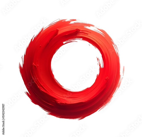 Abstract Red Paint Swirl with Circular Frame on White Background
