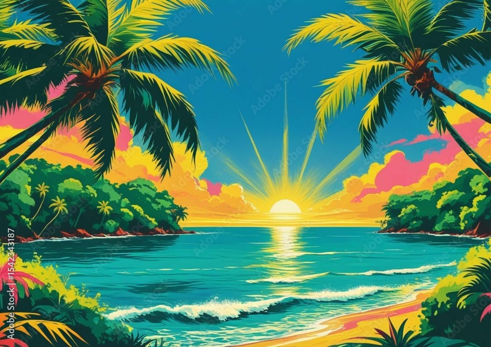 Naklejka premium tropical beach with palm trees