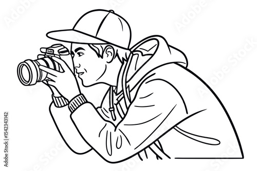 Photographer Taking Picture with Camera Illustration