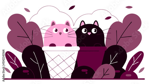 Kawaii Ice Cream Cats: Adorable Round Treats