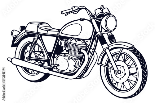 Retro Motorcycle Side View Drawing Illustration