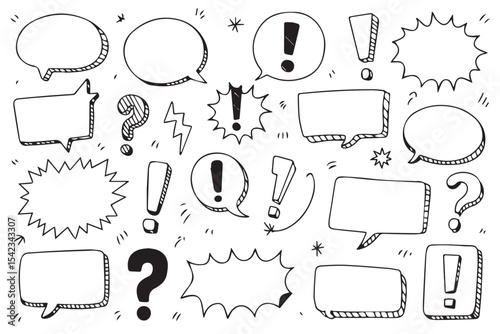 Vector doodle speech bubbles and thought clouds with punctuation marks