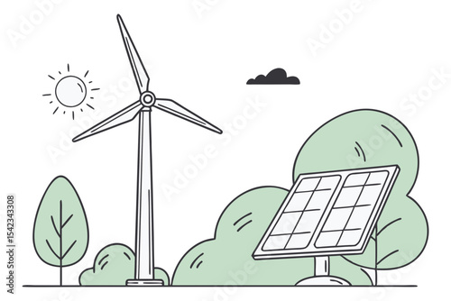 Eco Friendly Energy Source Line Drawing